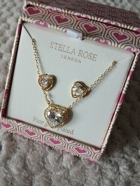 Fine Gold Plated Heart Necklace & Earrings Set by STELLA ROSE LONDON - GIFTABLE!